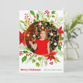 メリークリスマスフェスティバルレッドポインセチア子供たち写真 シーズンカード (スタンド正面)