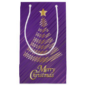 メリークリスマスフェスティバル紫と金ゴールドツリー スモールペーパーバッグ (正面)