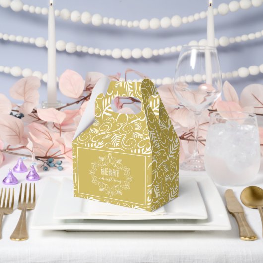 メリークリスマスフェスティバル葉金ゴールドヴィンテージデコ フェイバーボックス (ウェディング)