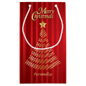 メリークリスマスフェスティバル赤と金ゴールドツリー スモールペーパーバッグ (裏面)
