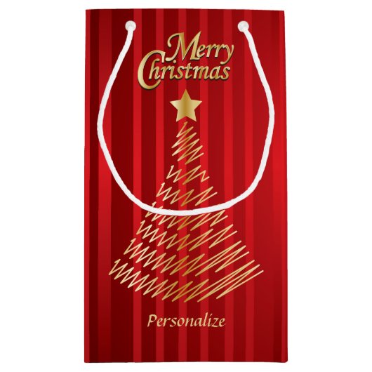 メリークリスマスフェスティバル赤と金ゴールドツリー スモールペーパーバッグ (裏面)