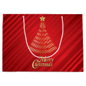 メリークリスマスフェスティバル赤と金ゴールドツリー ラージペーパーバッグ (正面)