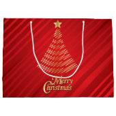 メリークリスマスフェスティバル赤と金ゴールドツリー ラージペーパーバッグ (裏面)