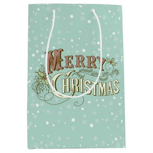 メリークリスマスフェスティバル類型デザイン ミディアムペーパーバッグ (正面)