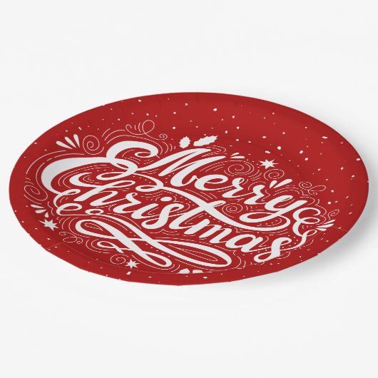 メリークリスマスフェスティバル 赤と白 ペーパープレート (アングル)