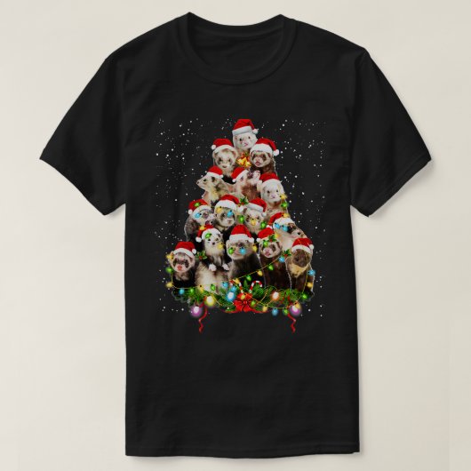 メリークリスマスフェレットクリスマスオーナメントツリーサン Tシャツ (デザイン正面)