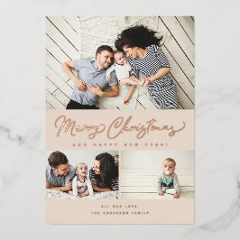 メリークリスマスフォイルスクリプト3コラージュ数々の – 写真 箔シーズンカード