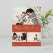 メリークリスマスフォイルスクリプト3コラージュ数々の – 写真 箔シーズンカード (立ち正面)