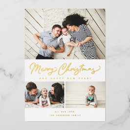 メリークリスマスフォイルスクリプト3コラージュ数々の – 写真 箔シーズンカード