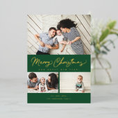 メリークリスマスフォイルスクリプト3コラージュ数々の – 写真 箔シーズンカード (立ち正面)