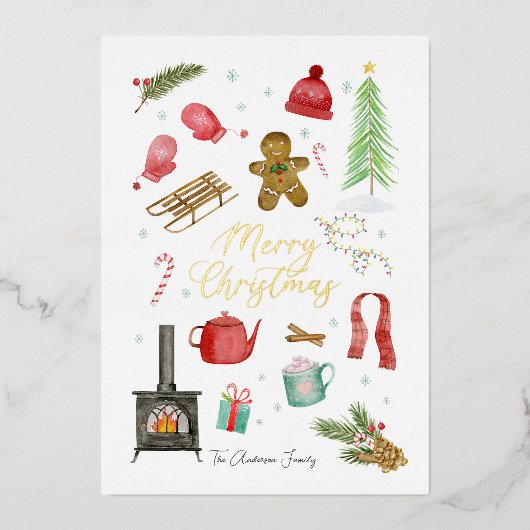 メリークリスマスフォイルホリデーカード 箔シーズンカード (正面)