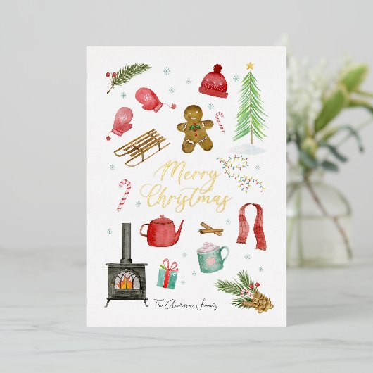 メリークリスマスフォイルホリデーカード 箔シーズンカード (立ち正面)