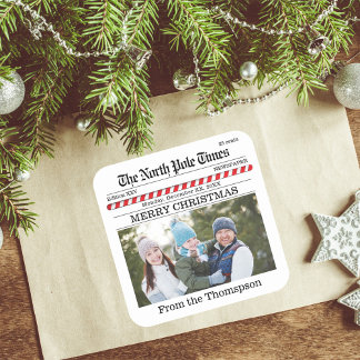 メリークリスマスフォトお洒落新聞プリント スクエアシール