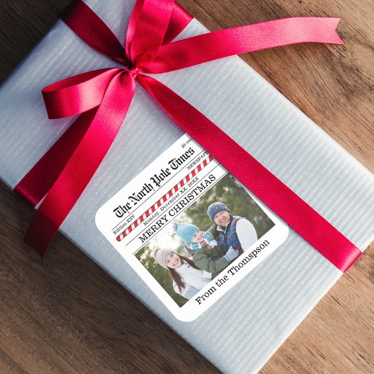 メリークリスマスフォトお洒落新聞プリント スクエアシール