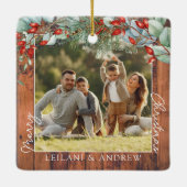 メリークリスマスフォトと水の色ホリーウッド セラミックオーナメント (裏面)