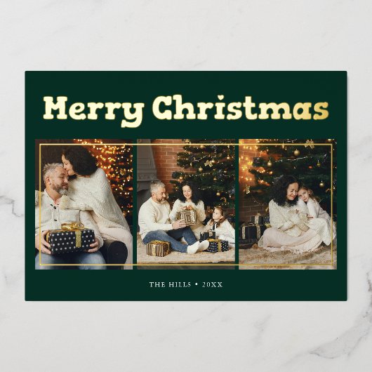 メリークリスマスフォトよくはしゃぐグリーン 箔シーズンカード (正面)