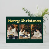 メリークリスマスフォトよくはしゃぐグリーン 箔シーズンカード (立ち正面)