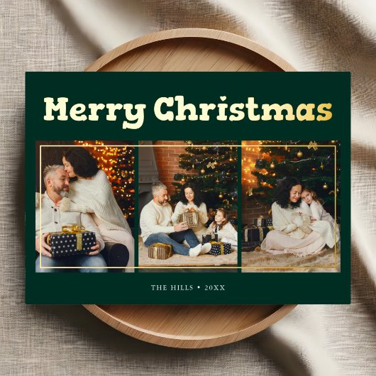 メリークリスマスフォトよくはしゃぐグリーン 箔シーズンカード