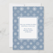 メリークリスマスフォトアーチ雪ほこりっぽいブルー シーズンカード (裏面)