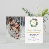 メリークリスマスフォトウィンターグリーナリーモノグラム 箔シーズンカード (立ち正面)