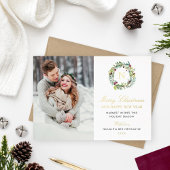 メリークリスマスフォトウィンターグリーナリーモノグラム 箔シーズンカード