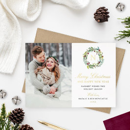 メリークリスマスフォトウィンターグリーナリーモノグラム 箔シーズンカード