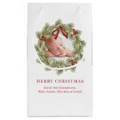 メリークリスマスフォトウォーターカラーグリーンリーリース スモールペーパーバッグ (裏面)