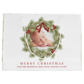 メリークリスマスフォトウォーターカラーグリーンリーリース ラージペーパーバッグ (裏面)