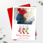 メリークリスマスフォトウォーターカラーストッキング シーズンカード