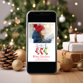 メリークリスマスフォトウォーターカラーストッキング シーズンカード