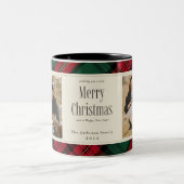 メリークリスマスフォトエレガントグリーンレッドプレイド ツートーンマグカップ (中央)