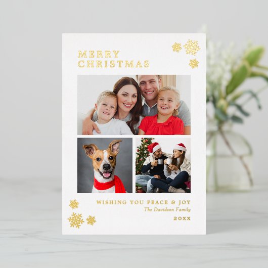 メリークリスマスフォトエレガントコラージュ金ゴールド 箔シーズンカード (立ち正面)