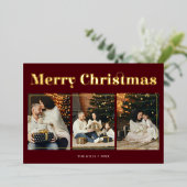 メリークリスマスフォトエレガントレッド 箔シーズンカード (立ち正面)
