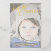 メリークリスマスフォトオーバーレイホワイトシック金ゴールド 箔シーズンカード (正面)