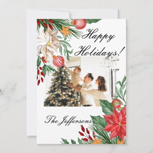 メリークリスマスフォトカスタムグリーティングカード セーブザデート (正面)