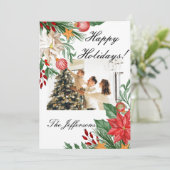 メリークリスマスフォトカスタムグリーティングカード セーブザデート (スタンド正面)