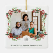 メリークリスマスフォトカスタムロゴ企業の セラミックオーナメント (裏面)