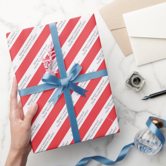 メリークリスマスフォトカスタム文字レッドキャンディーケーン ラッピングペーパー (ギフト)