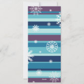 メリークリスマスフォトカードティール(緑がかった色)パープルスノーフレーク シーズンカード (裏面)