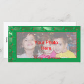 メリークリスマスフォトカードテンプレートグリーンホリー シーズンカード (正面/裏面)