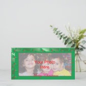 メリークリスマスフォトカードテンプレートグリーンホリー シーズンカード (スタンド正面)