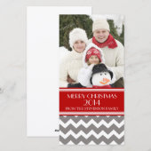 メリークリスマスフォトカードレッドグレーシェブロン シーズンカード (正面/裏面)