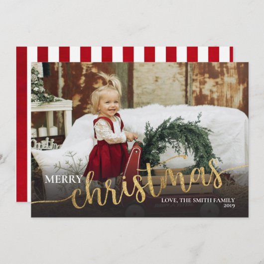 メリークリスマスフォトカード金箔クリスマス 招待状 (正面/裏面)