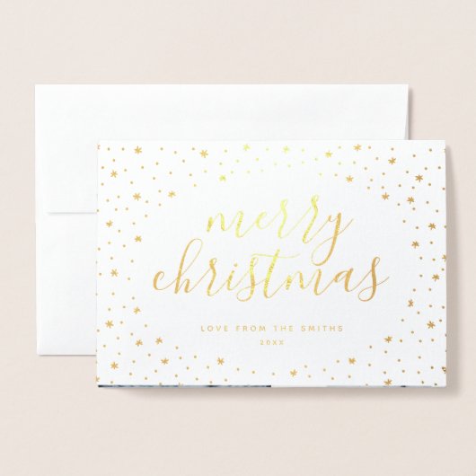 メリークリスマスフォトカード | 金実在箔の星 箔カード (封筒付き正面)