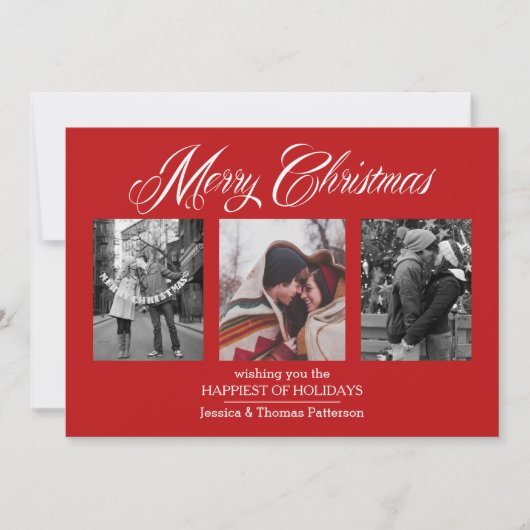 メリークリスマスフォトカード | 3枚のカスタム写真 シーズンカード (正面)