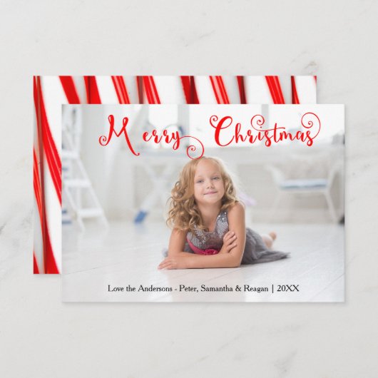 メリークリスマスフォトキャンディーケーン–3x5クリスマスカード 招待状 (正面/裏面)