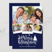 メリークリスマスフォトクリスマスネイビーブルーホワイト シーズンカード (正面/裏面)