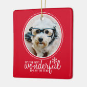 メリークリスマスフォトグリーティングカードレッド・ワンダフル セラミックオーナメント (左)