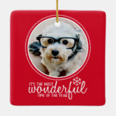 メリークリスマスフォトグリーティングカードレッド・ワンダフル セラミックオーナメント (裏面)