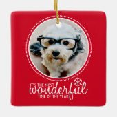 メリークリスマスフォトグリーティングカードレッド・ワンダフル セラミックオーナメント (正面)